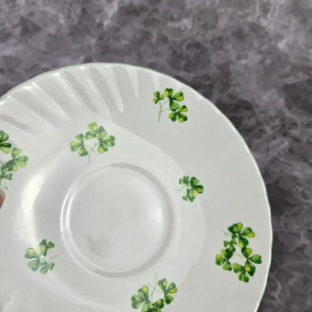 Royal Dover Fine Bone China Shamrock Tea Cup and Saucer Green White Vintage